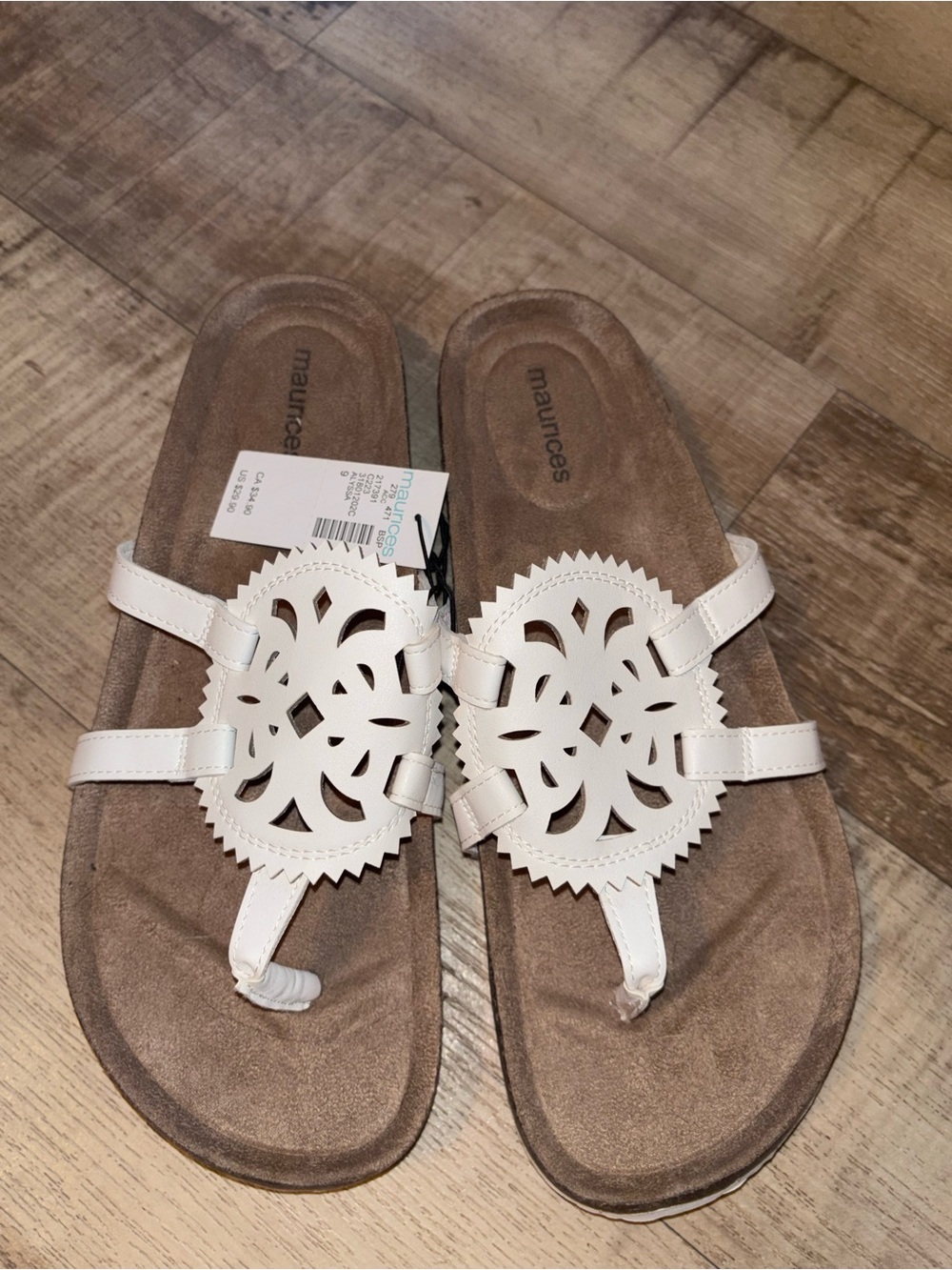 Maurices White Laser-Cut Medallion Thong Sandals